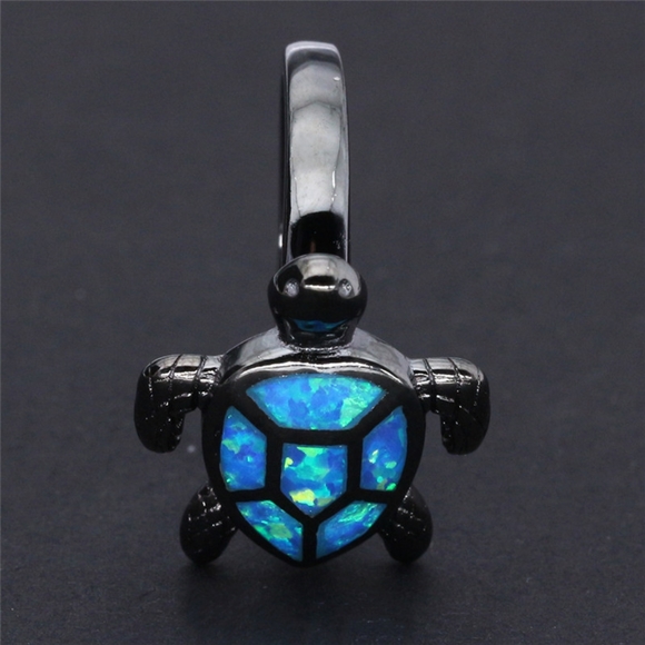 10kt Black Gold Blue Fire Opal Sea Turtle Ring - Picture 1 of 5